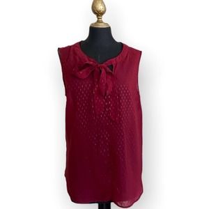 Merona Top Blouse Maroon Metallic Sleeveless Tie Neck Size Large
